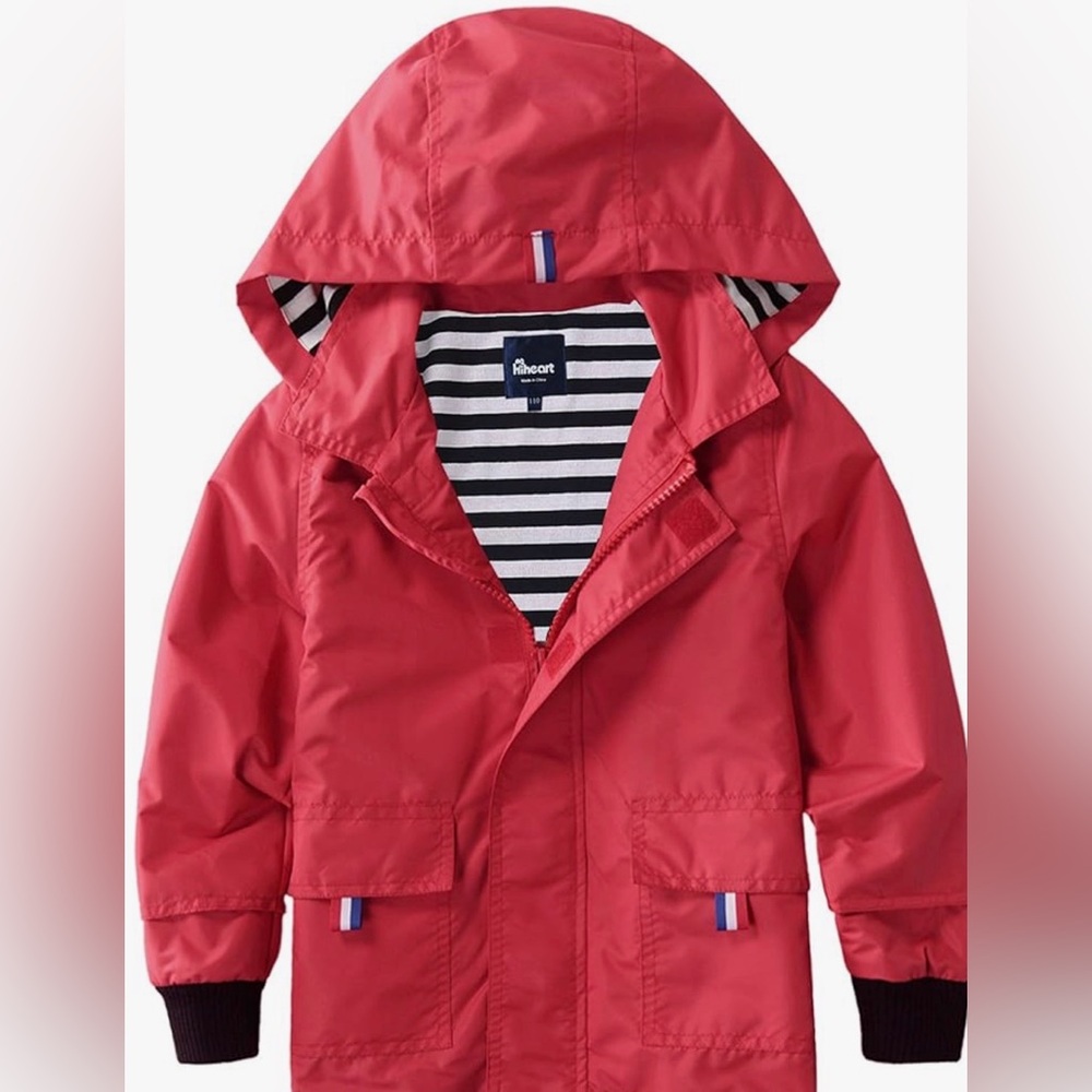 Hiheart Boys/Girls Kids' Red Hooded Raincoat - Picture 6 of 6